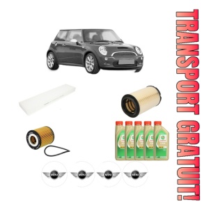 Set Pachet filtre revizie Bosch, 5 litrii ulei Castrol 5W30 MINI MINI (R50, R53) S Works din 2003-2005, 4x Stickere auto cu MINI