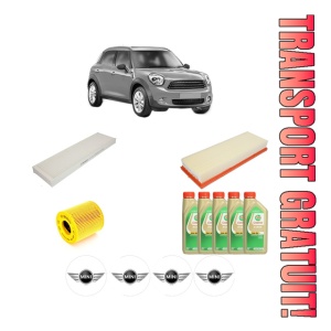 Set Pachet filtre revizie Bosch, 5 litrii ulei Castrol 5W30 MINI MINI COUNTRYMAN (R60) Cooper ALL4 din 2012-2016, 4x Stickere auto cu MINI