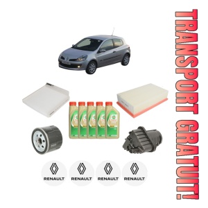 Set Pachet filtre revizie Bosch, 5 litrii ulei Castrol 5W30 RENAULT CLIO III (BR0/1, CR0/1) 1.5 dCi (BR17, CR17) din 2005-2012, 4x Stickere auto cu RENAULT