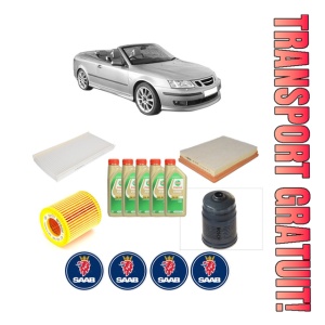 Set Pachet filtre revizie Bosch, 5 litrii ulei Castrol 5W30 SAAB 9-3 Convertible (YS3F) 1.9 TiD din 2006-2015, 4x Stickere auto cu SAAB