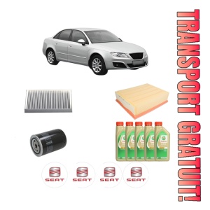 Set Pachet filtre revizie Bosch, 5 litrii ulei Castrol 5W30 SEAT EXEO (3R2) 1.8 T din 2008-2010, 4x Stickere auto cu SEAT