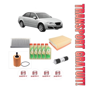 Set Pachet filtre revizie Bosch, 5 litrii ulei Castrol 5W30 SEAT EXEO (3R2) 2.0 TDI din 2008-2013, 4x Stickere auto cu SEAT