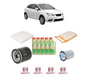 Set Pachet filtre revizie Bosch, 5 litrii ulei Castrol 5W30 SEAT IBIZA IV SC (6J1, 6P5) 1.4 TDI din 2015-2016, 4x Stickere auto cu SEAT - Img 2
