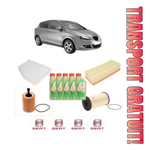 Set Pachet filtre revizie Bosch, 5 litrii ulei Castrol 5W30 SEAT TOLEDO III (5P2) 2.0 TDI din 2006-2009, 4x Stickere auto cu SEAT