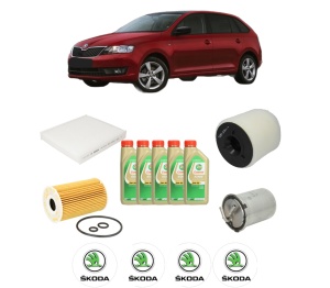 Set Pachet filtre revizie Bosch, 5 litrii ulei Castrol 5W30 SKODA RAPID Spaceback (NH1) 1.6 TDI din 2013-2015, 4x Stickere auto cu SKODA - Img 2
