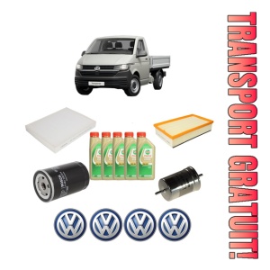 Set Pachet filtre revizie Bosch, 5 litrii ulei Castrol 5W30 Volkswagen TRANSPORTER T5 Platform/Chassis (7JD, 7JE, 7JL, 7JY, 7JZ, 7F 2.0 CNG din 2003-2011, 4x Stickere auto cu Volkswagen