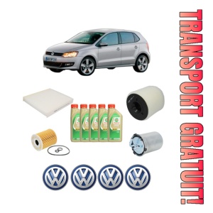 Set Pachet filtre revizie Bosch, 5 litrii ulei Castrol 5W30 Volkswagen POLO Van V (6R1, 6C1) 1.2 TDi BlueMotion din 2009-2014, 4x Stickere auto cu Volkswagen