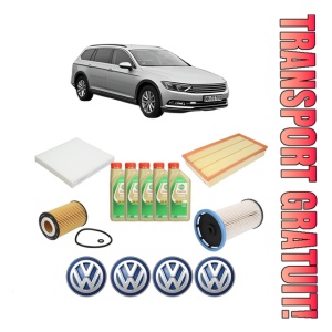 Set Pachet filtre revizie Bosch, 5 litrii ulei Castrol 5W30 Volkswagen PASSAT ALLTRACK B8 Variant (3G5, CB5) 2.0 TDI 4motion din 2015-2020, 4x Stickere auto cu Volkswagen