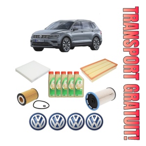 Set Pachet filtre revizie Bosch, 5 litrii ulei Castrol 5W30 Volkswagen TIGUAN ALLSPACE (BW2, BJ2) 2.0 TDI 4motion din 2017-2020, 4x Stickere auto cu Volkswagen