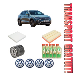Set Pachet filtre revizie Bosch, 5 litrii ulei Castrol 5W30 Volkswagen T-ROC (A11, D11) 1.5 TSI 4motion din 2018-2019, 4x Stickere auto cu Volkswagen
