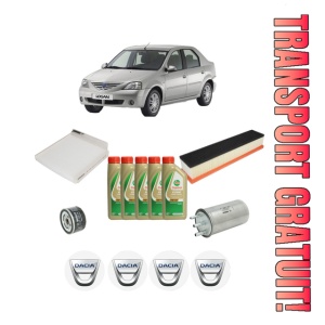 Set Pachet filtre revizie Bosch, 5 litrii ulei Castrol 5W40 DACIA LOGAN (LS_) 1.5 dCi (LS0J, LS0Y) din 2005, 4x Stickere auto cu DACIA