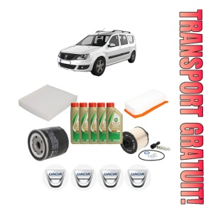 Set Pachet filtre revizie Bosch, 5 litrii ulei Castrol 5W40 DACIA LOGAN MCV II 1.5 dCi din 2013, 4x Stickere auto cu DACIA