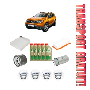 Set Pachet filtre revizie Bosch, 5 litrii ulei Castrol 5W40 DACIA DUSTER SUV Van 1.5 dCi 4x4 din 2011, 4x Stickere auto cu DACIA