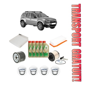 Set Pachet filtre revizie Bosch, 5 litrii ulei Castrol 5W40 DACIA DUSTER (HS_) 1.5 dCi 4x4 din 2013-2018, 4x Stickere auto cu DACIA