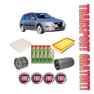 Set Pachet filtre revizie Bosch, 5 litrii ulei Castrol 5W40 FIAT STILO (192_) 1.9 D Multijet din 2005-2006, 4x Stickere auto cu FIAT
