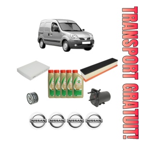 Set Pachet filtre revizie Bosch, 5 litrii ulei Castrol 5W40 NISSAN KUBISTAR Van (X76) 1.5 dCi din 2003-2009, 4x Stickere auto cu NISSAN