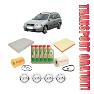 Set Pachet filtre revizie Bosch, 5 litrii ulei Castrol 5W40 OPEL ASTRA G CLASSIC Caravan (F35) 1.7 CDTI din 2004-2009, 4x Stickere auto cu OPEL