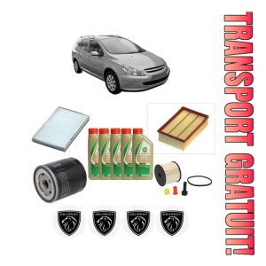 Set Pachet filtre revizie Bosch, 5 litrii ulei Castrol 5W40 PEUGEOT 307 SW Estate Van (3E_, 3H_) 2.0 HDi din 2003-2009, 4x Stickere auto cu PEUGEOT
