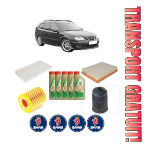 Set Pachet filtre revizie Bosch, 5 litrii ulei Castrol 5W40 SAAB 9-3 Estate (E50) 1.9 TiD din 2005-2015, 4x Stickere auto cu SAAB