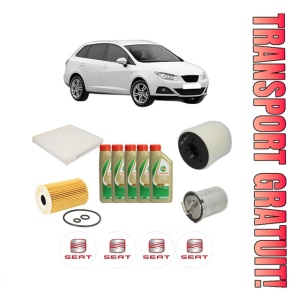 Set Pachet filtre revizie Bosch, 5 litrii ulei Castrol 5W40 SEAT IBIZA IV ST (6J8, 6P8) 1.6 TDI din 2010-2015, 4x Stickere auto cu SEAT
