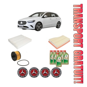 Set Pachet filtre revizie Bosch, 6 litrii ulei Castrol 0W20 MERCEDES-BENZ B-CLASS Sports Tourer (W247) B 160 (247.082) din 2019, 4x Stickere auto cu MERCEDES-BENZ