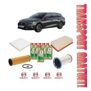 Set Pachet filtre revizie Bosch, 6 litrii ulei Castrol 0W20 SEAT LEON Sportstourer (KL8, KLD) 2.0 TDI din 2020, 4x Stickere auto cu SEAT