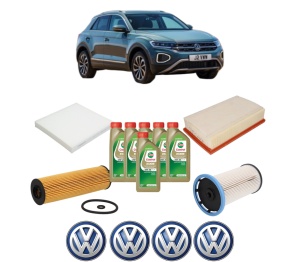 Set Pachet filtre revizie Bosch, 6 litrii ulei Castrol 0W20 Volkswagen T-ROC (A11, D11) 2.0 TDI SCR din 2020, 4x Stickere auto cu Volkswagen - Img 2