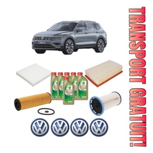 Set Pachet filtre revizie Bosch, 6 litrii ulei Castrol 0W20 Volkswagen TIGUAN ALLSPACE (BW2, BJ2) 2.0 TDI 4motion din 2017, 4x Stickere auto cu Volkswagen