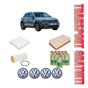 Set Pachet filtre revizie Bosch, 6 litrii ulei Castrol 0W20 Volkswagen T-ROC (A11, D11) 2.0 TSI 4motion din 2017, 4x Stickere auto cu Volkswagen