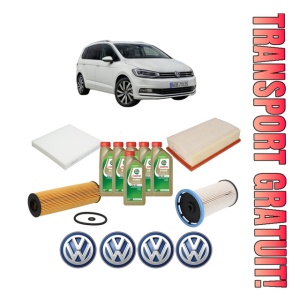 Set Pachet filtre revizie Bosch, 6 litrii ulei Castrol 0W20 Volkswagen TOURAN VAN (5T1) 2.0 TDI din 2020, 4x Stickere auto cu Volkswagen