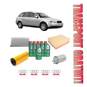 Set Pachet filtre revizie Bosch, 6 litrii ulei Castrol 10W40 AUDI A4 B6 Avant (8E5) 2.5 TDI quattro din 2001-2004, 4x Stickere auto cu AUDI