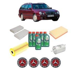 Set Pachet filtre revizie Bosch, 6 litrii ulei Castrol 10W40 MERCEDES-BENZ E-CLASS T-Model (S210) E 200 T Kompressor (210.248) din 2000-2003, 4x Stickere auto cu MERCEDES-BENZ - Img 2