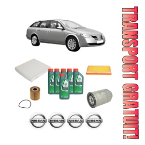 Set Pachet filtre revizie Bosch, 6 litrii ulei Castrol 10W40 NISSAN PRIMERA Estate (WP12) 2.2 Di din 2002-2003, 4x Stickere auto cu NISSAN