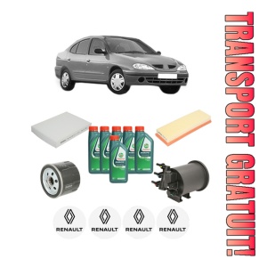 Set Pachet filtre revizie Bosch, 6 litrii ulei Castrol 10W40 RENAULT MEGANE I Classic (LA0/1_) 1.9 dCi (LA05, LA1F) din 2001-2003, 4x Stickere auto cu RENAULT