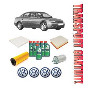 Set Pachet filtre revizie Bosch, 6 litrii ulei Castrol 10W40 Volkswagen PASSAT B5.5 (3B3) 2.5 TDI 4motion din 2000-2005, 4x Stickere auto cu Volkswagen