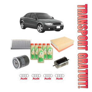 Set Pachet filtre revizie Bosch, 6 litrii ulei Castrol 5W30 AUDI A4 B6 (8E2) 2.4 din 2001-2004, 4x Stickere auto cu AUDI