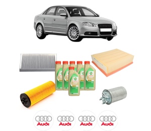 Set Pachet filtre revizie Bosch, 6 litrii ulei Castrol 5W30 AUDI A4 B7 (8EC) 2.5 TDI din 2004-2006, 4x Stickere auto cu AUDI - Img 2