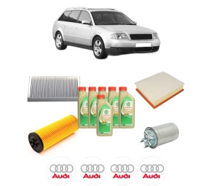 Set Pachet filtre revizie Bosch, 6 litrii ulei Castrol 5W30 AUDI A6 C5 Avant (4B5, 4B6) 2.5 TDI din 2001-2005, 4x Stickere auto cu AUDI - Img 2