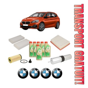 Set Pachet filtre revizie Bosch, 6 litrii ulei Castrol 5W30 BMW Seria 2 Gran Tourer (F46) 220 d din 2014, 4x Stickere auto cu BMW
