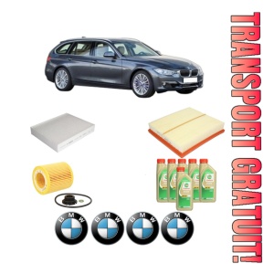 Set Pachet filtre revizie Bosch, 6 litrii ulei Castrol 5W30 BMW Seria 3 Touring (F31) 320 i xDrive din 2013-2015, 4x Stickere auto cu BMW