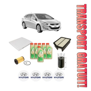 Set Pachet filtre revizie Bosch, 6 litrii ulei Castrol 5W30 HYUNDAI i40 I CW (VF) 1.7 CRDi din 2011-2019, 4x Stickere auto cu HYUNDAI
