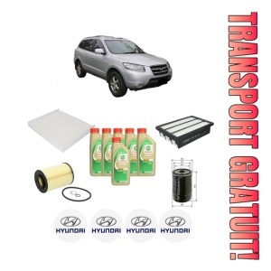 Set Pachet filtre revizie Bosch, 6 litrii ulei Castrol 5W30 HYUNDAI SANTA FÉ II (CM) 2.2 CRDi GLS 4x4 din 2006-2009, 4x Stickere auto cu HYUNDAI
