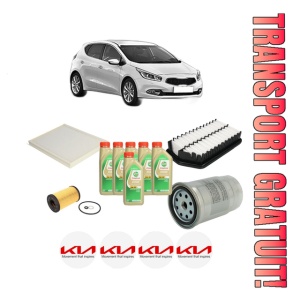 Set Pachet filtre revizie Bosch, 6 litrii ulei Castrol 5W30 KIA CEE'D (JD) 1.6 CRDi 136 din 2015-2018, 4x Stickere auto cu KIA