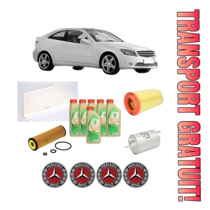 Set Pachet filtre revizie Bosch, 6 litrii ulei Castrol 5W30 MERCEDES-BENZ CLC-CLASS (CL203) CLC 200 Kompressor (203.741) din 2008-2011, 4x Stickere auto cu MERCEDES-BENZ