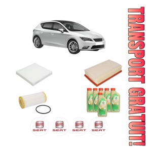 Set Pachet filtre revizie Bosch, 6 litrii ulei Castrol 5W30 SEAT LEON (5F1) 2.0 Cupra din 2013-2020, 4x Stickere auto cu SEAT
