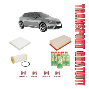 Set Pachet filtre revizie Bosch, 6 litrii ulei Castrol 5W30 SEAT LEON SC (5F5) 2.0 Cupra din 2015-2016, 4x Stickere auto cu SEAT