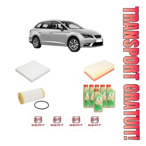Set Pachet filtre revizie Bosch, 6 litrii ulei Castrol 5W30 SEAT LEON ST (5F8) 2.0 TSI din 2018-2020, 4x Stickere auto cu SEAT