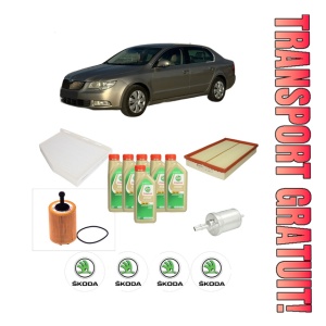 Set Pachet filtre revizie Bosch, 6 litrii ulei Castrol 5W30 SKODA SUPERB II Estate (3T5) 3.6 V6 4x4 din 2009-2015, 4x Stickere auto cu SKODA