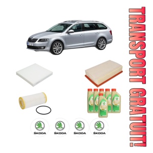 Set Pachet filtre revizie Bosch, 6 litrii ulei Castrol 5W30 SKODA Octavia III Combi (5E5, 5E6) 2.0 TSI RS din 2015-2020, 4x Stickere auto cu SKODA