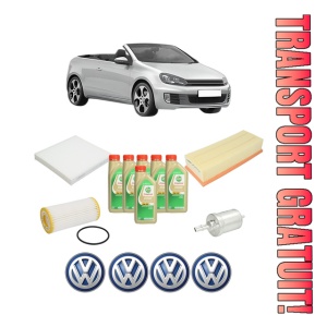 Set Pachet filtre revizie Bosch, 6 litrii ulei Castrol 5W30 Volkswagen GOLF VI Convertible (517) 2.0 TSI din 2013-2016, 4x Stickere auto cu Volkswagen